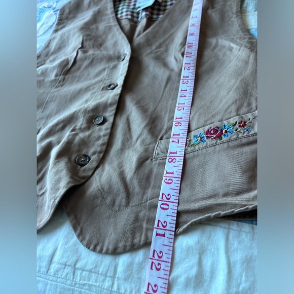 Vintage White Stag Brown Floral Embroidered Vest Cottagecore Boho Medium - Picture 4 of 8